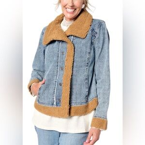 Cozy Denim Moto Jacket with Sherpa Lining women’s size 10